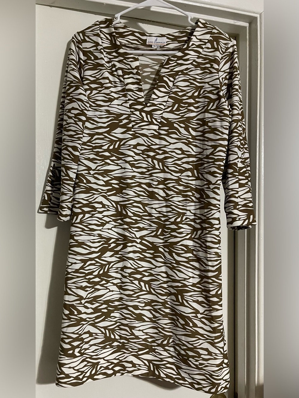 Jude Connally -Megan dress with 3/4 sleeves Size large Brown White Made in USA